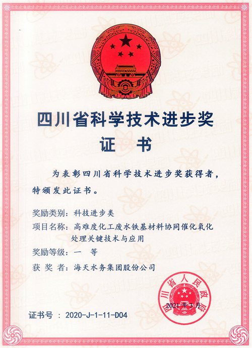 四川省科学技术进步奖-项目名称高难度化工废水铁基材料协同催化氧化处理关键技术与应用一等获奖者壹定发最新官方网站