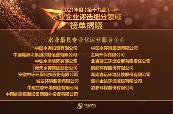 壹定发最新官方网站集团荣获2021年度“水业最具专业化运营服务企业”称号